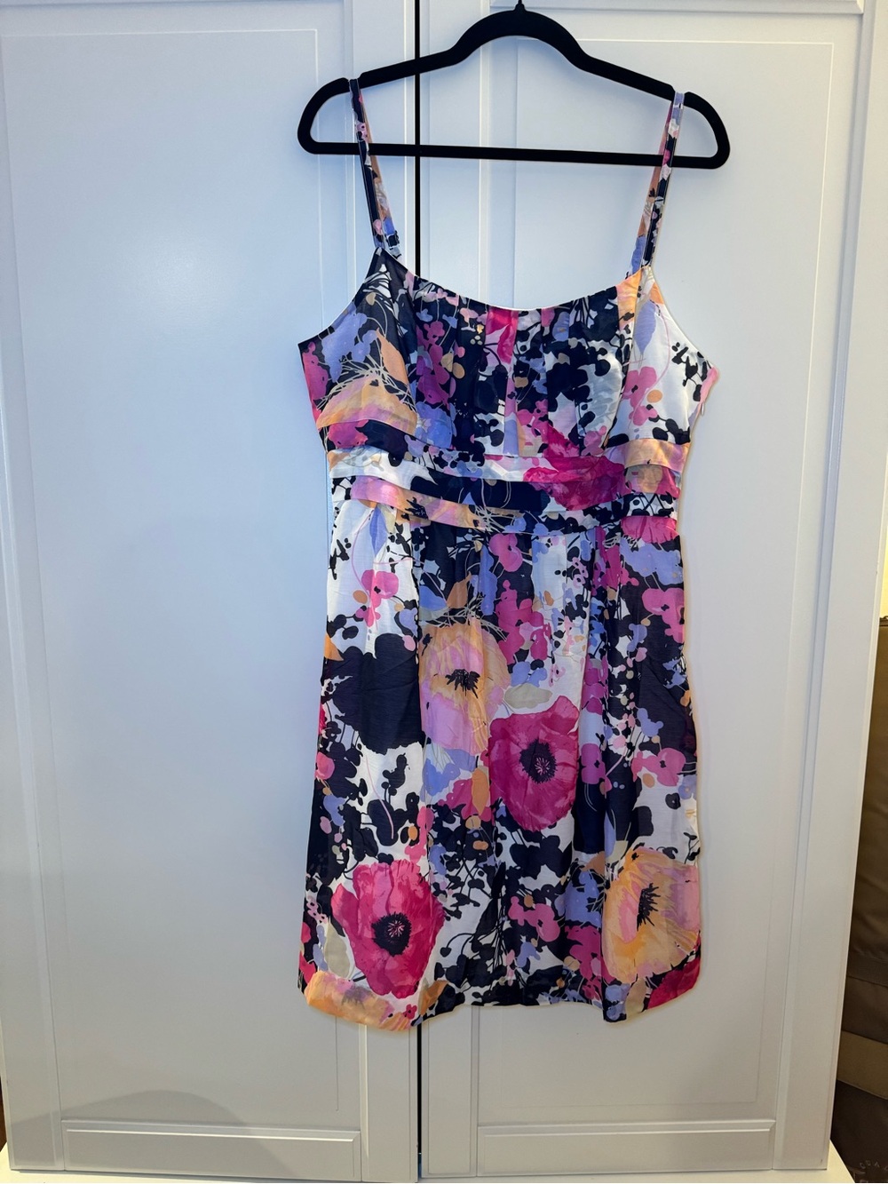 New York & Company Navy Floral Sundress with Pink & Yellow Accents